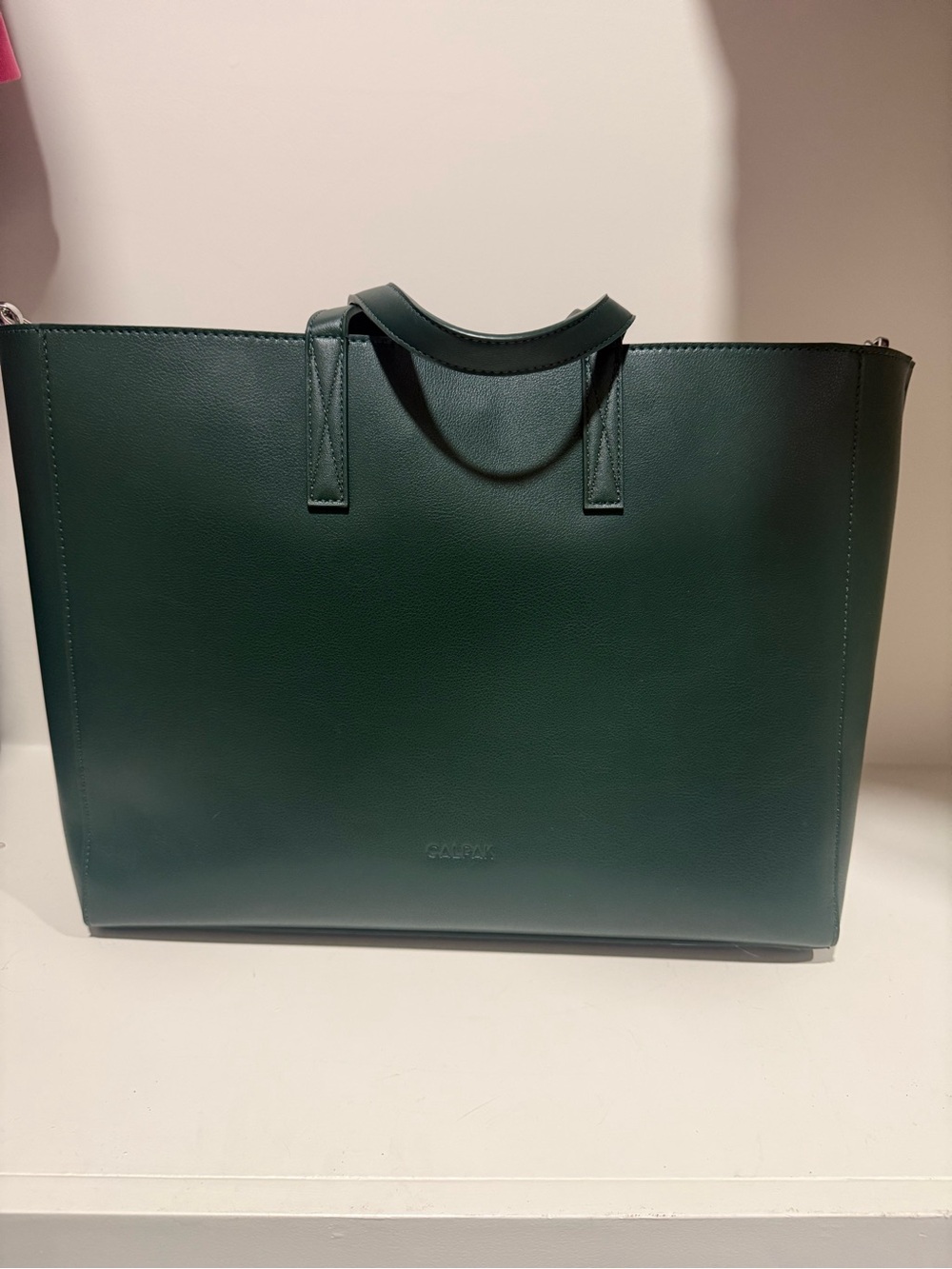 Calpak Dark Green 16 inch Leather Laptop Tote